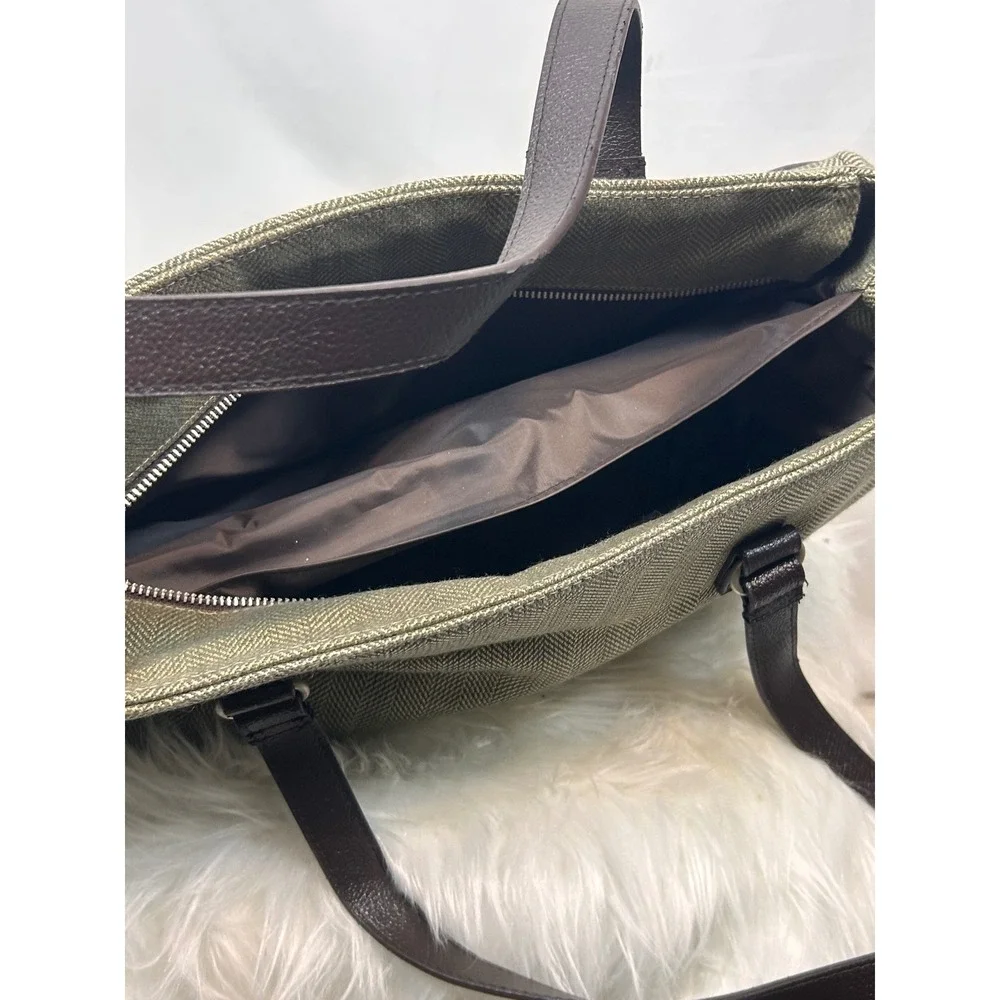Herringbone Travel Tote Bag and Matching Cosmetic Case Set Brown Tan New